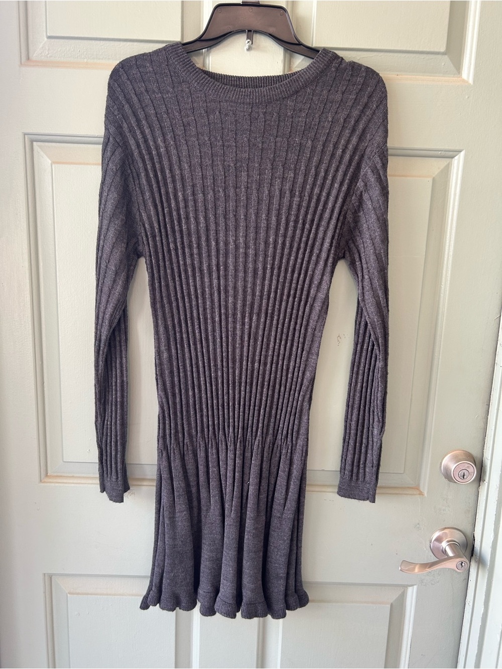Women’s Ribbed Long Sleeve Knit Dress in Charcoal Gray